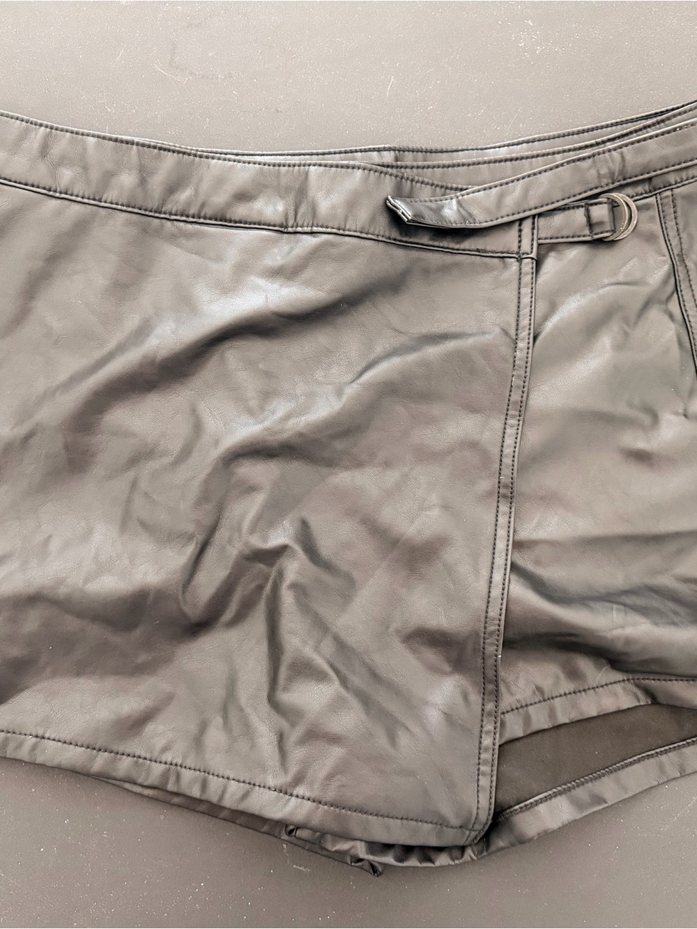 Faux Leather Women’s Shorts in black with Belt Detail